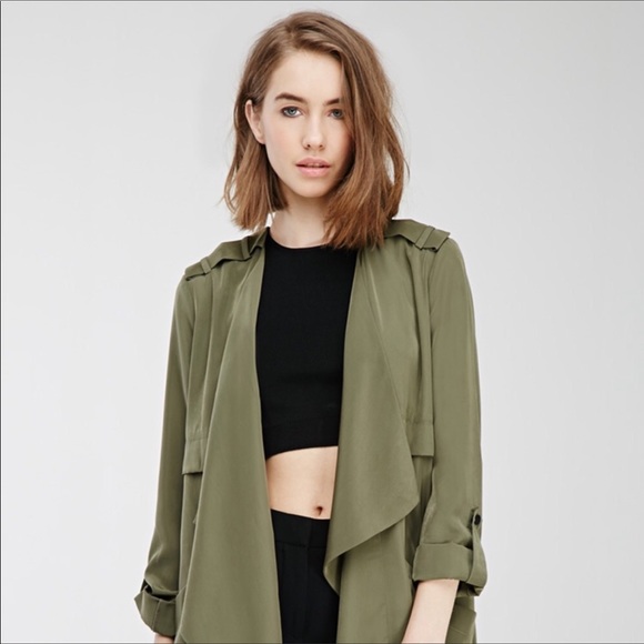 Forever 21 Jackets & Blazers - Olive Open Front Jacket With Front Draping